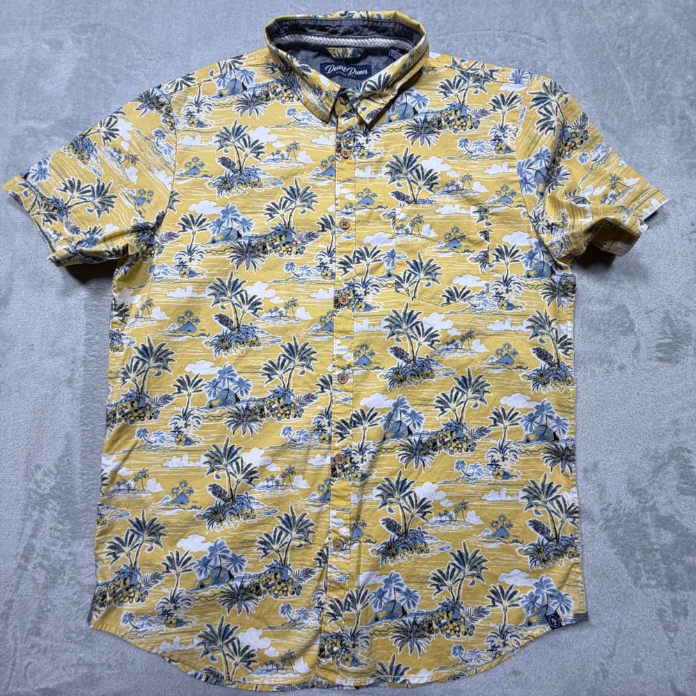Desert Dunes Mens XL‎ Yellow Tropical Palm Tree Cotton Hawaiian Shirt Coastal